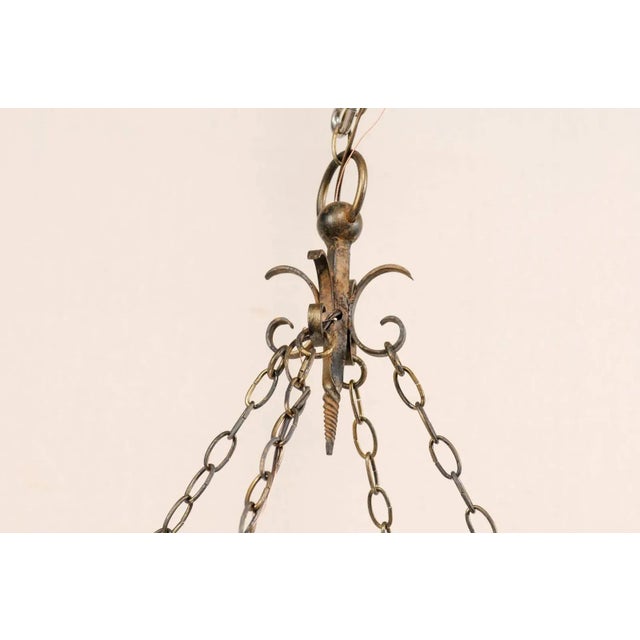 Mid 20th Century French Vintage Rectangular Six-Light Iron Chandelier Brushed in Gold Color For Sale - Image 5 of 10