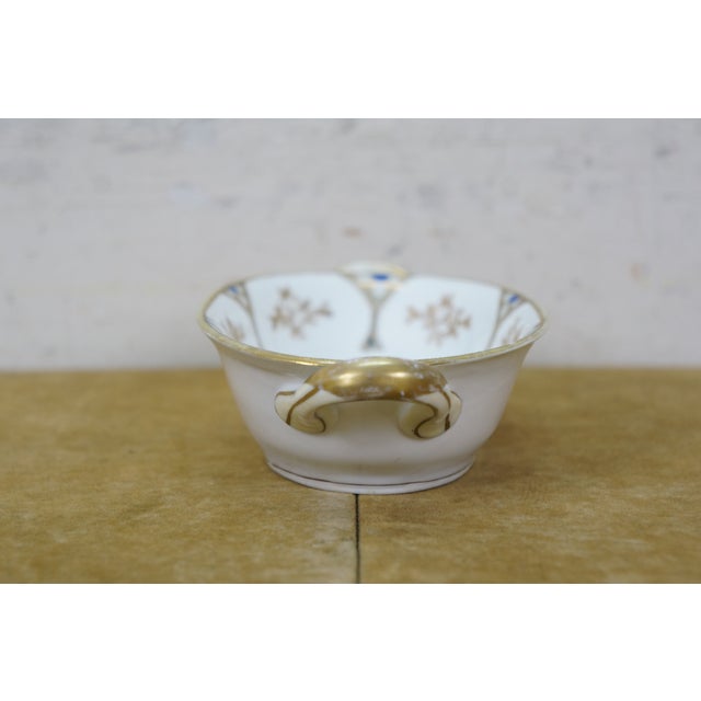White Antique Noritake Art Deco Blue & Gold Roses Oval Serving Dish Compote 8" For Sale - Image 8 of 13