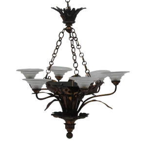 1920's Grand French Art Deco Nenuphar Bronze Floral Form Chandelier