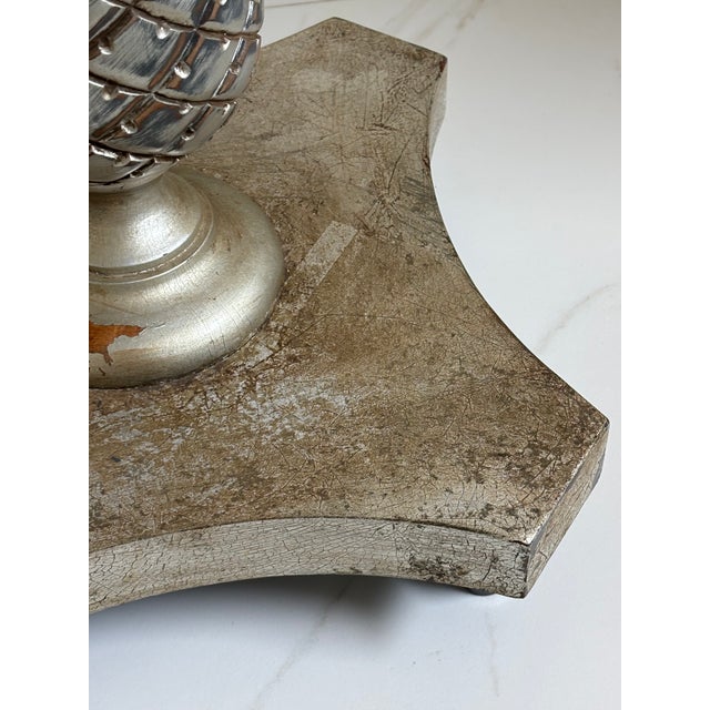 Vintage Palm Beach Regency Style Silver Crackle Finish Pineapple Pedestal Side Table For Sale - Image 17 of 18