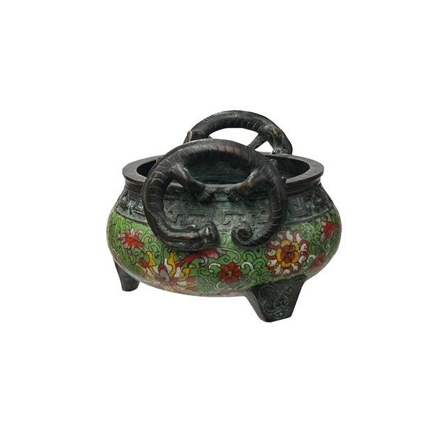 Discover a captivating piece of artistry with this vintage cloisonné censer, a testament to traditional craftsmanship and...