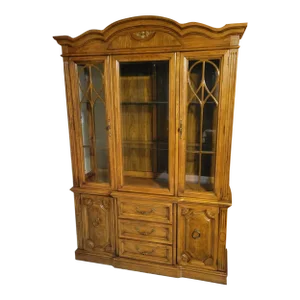 Mid 20th Century Vintage Pecan China Cabinet