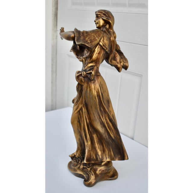 Metal Vintage Metal Pair of Art Nouveau Woman Figures in a Bronze Finish For Sale - Image 7 of 13