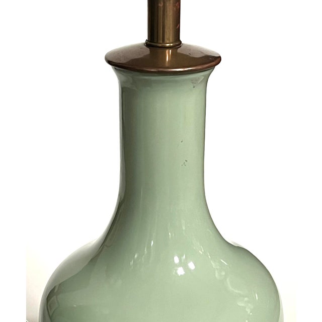 Large Pair Chinese Celadon Glazed Bottle-Form Porcelain Lamps For Sale - Image 4 of 7