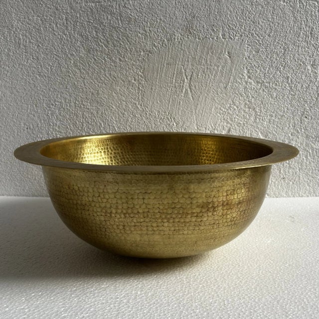 Rustic Moroccan Farmhouse Hammered Brass Sink Bathroom Drop-In Oval Bar Sink With Brass Drain For Sale - Image 4 of 10