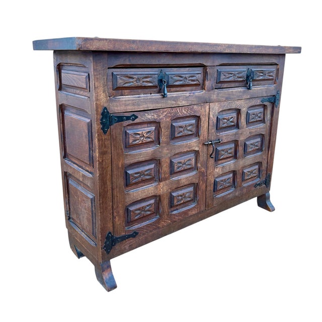 Rustic Spanish Carved Wooden Sideboard, 1980s For Sale - Image 10 of 10