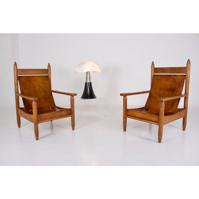 Brutalist Armchairs in Oak and Cognac Leather, 1950s, Set of 2 For Sale - Image 9 of 11