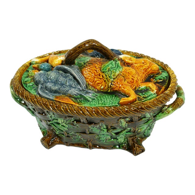 20th Century Majolica Ceramic Rabbit and Game Tureen For Sale