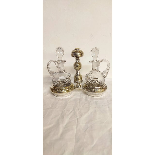 Metal and Carved Glass Vinegar Set, France, 1950s, Set of 3 For Sale - Image 13 of 13