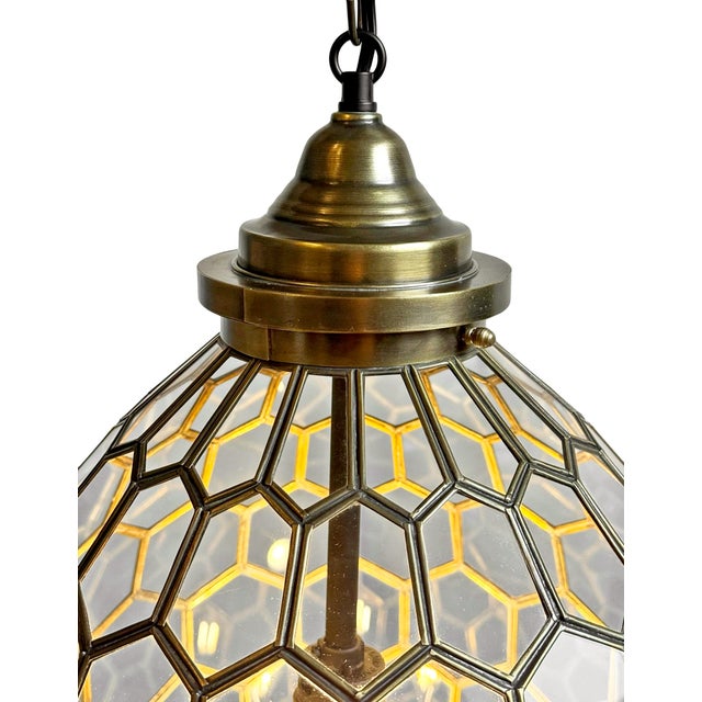 Indian Vintage Brass Honeycomb Pendant Light For Sale - Image 3 of 7