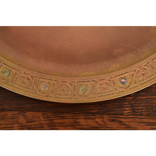 Metal Tiffany Studios New York Bronze Large Tray With Abalone Inlay For Sale - Image 7 of 10
