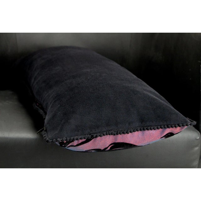 2010s Embossed Velvet Floral Flock Lumbar Pillow With Pompom Trim For Sale - Image 5 of 12