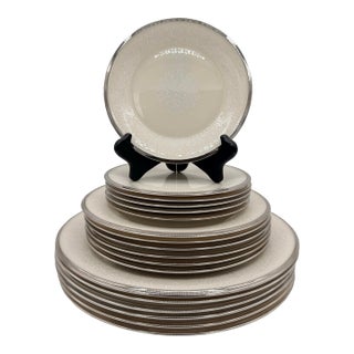 Vintage Lenox Moonspun Ivory & Platinum Dinnerware, Service for 6, Set of 18 For Sale