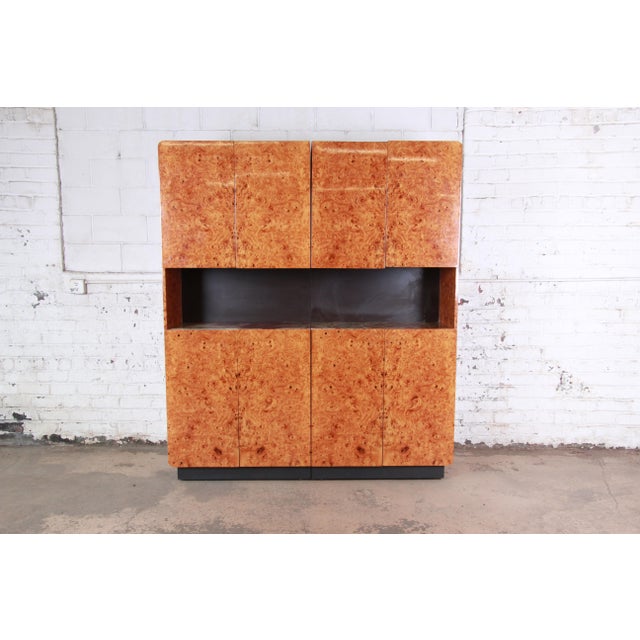 Leon Rosen For Pace Collection Burl Wood Lighted Bar Cabinet Or Wall Unit Chairish