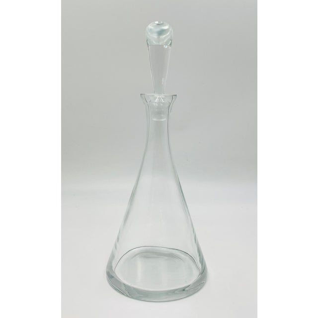 Glass Modernist Clear Crystal Decanter W/ Sculptural Stopper, Minimalist Barware For Sale - Image 7 of 12