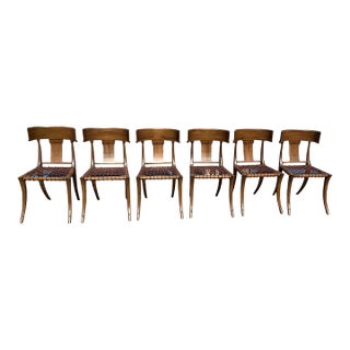1980s Vintage Klismos Style Solid Walnut Dining Chairs - Set of 6 For Sale