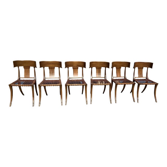 1980s Vintage Klismos Style Solid Walnut Dining Chairs - Set of 6 For Sale