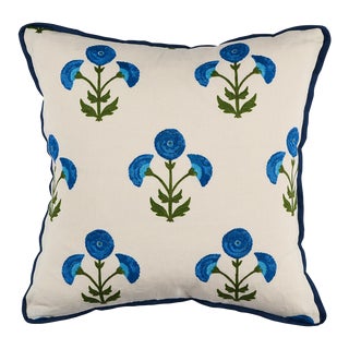 Schumacher Saranda Flower 20" Pillow in Royal For Sale