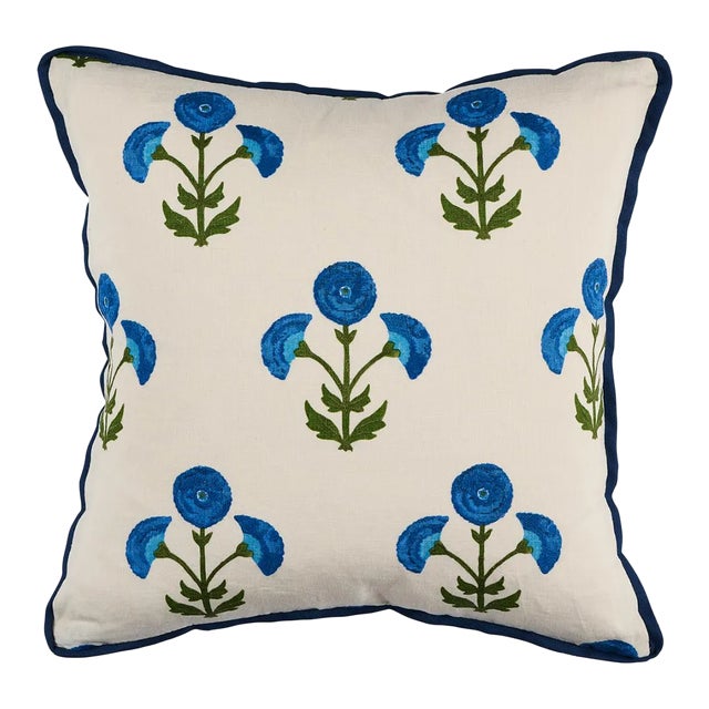 Schumacher Saranda Flower 20" Pillow in Royal For Sale