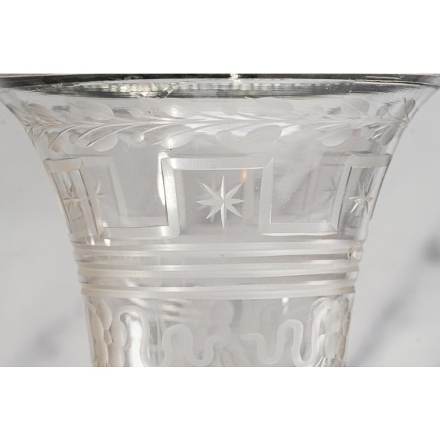 Stunning Antique Etched Glass Vase With Sterling Silver Rim & Pedestal Base Floral Trumpet Vase Luxury Home Decor For Sale - Image 15 of 18