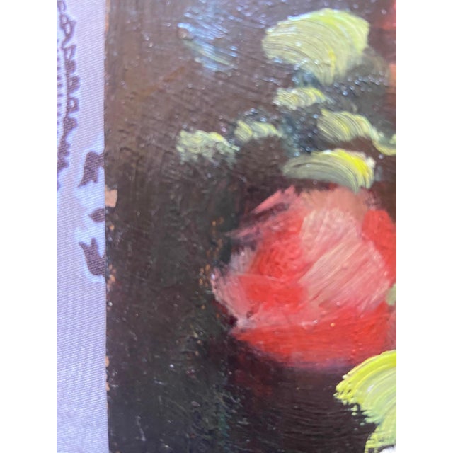 Peter Brooks, Still Life of a Vase of Pink Roses, 1960s, Oil on Canvas For Sale - Image 10 of 13