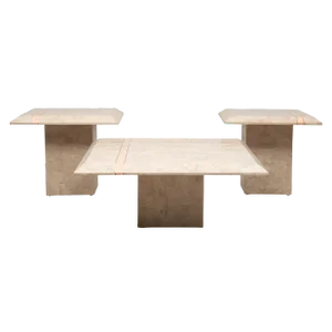 Tessellated Stone Brass Coffee & Two Side End Tables Attributed Maiitland Smith Philippines 1980s