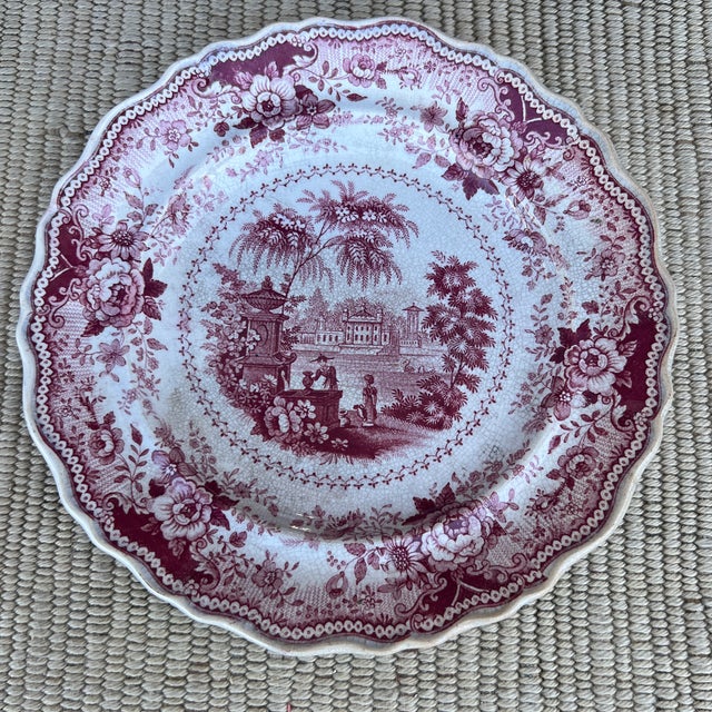 A Antique Staffordshire "Italian Villas" Red Transfer Decorated Plate, 1830’s Made in the Staffordshire district of Stoke...
