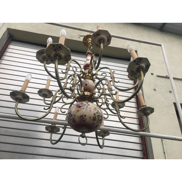 Large 12-Light Ceramic Chandelier, 1950s For Sale - Image 6 of 18