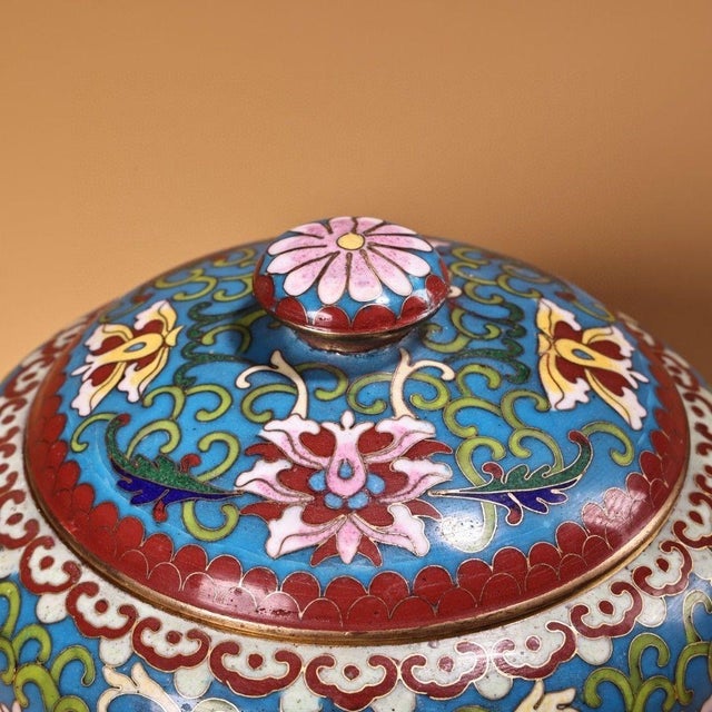 Vintage Chinese Cloisonné Enamel Gilt Lidded Jar – Floral Motif For Sale - Image 10 of 10