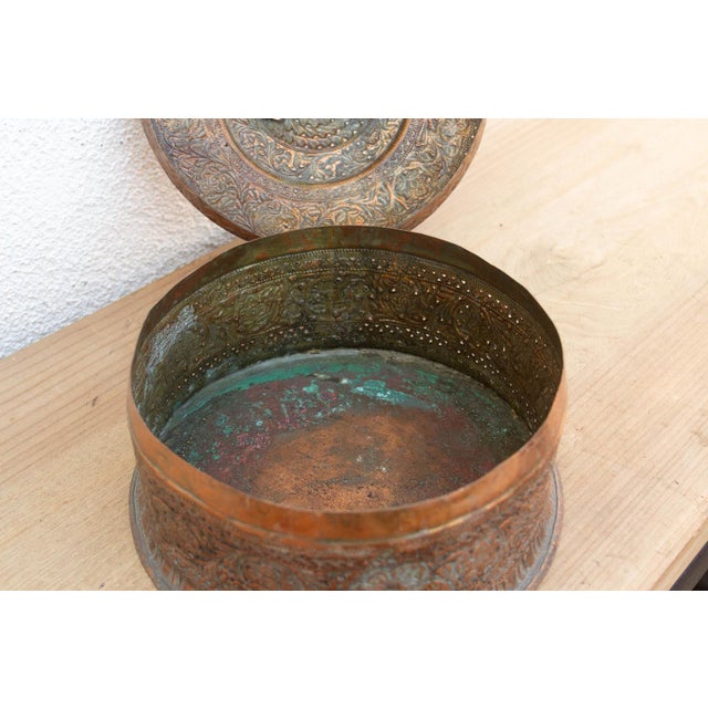 Antique Pierced Copper Indian Dowry Box For Sale - Image 10 of 11