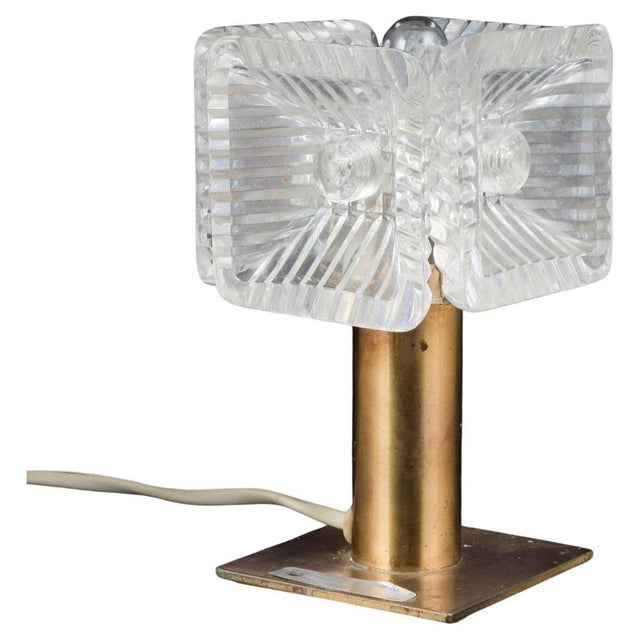 1960s Vintage Brass Table Lamp with Crystal Glass Shade by Carl Fagerlund for Orrefors, 1960s For Sale - Image 5 of 5