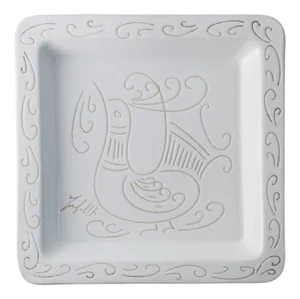 Vintage Ceramic Plate in White Ceramic with Etched Rooster Motif Relief, 1960s