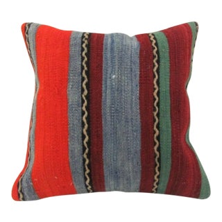 Handwoven Colorful Striped Turkish Kilim Pillow Cover For Sale