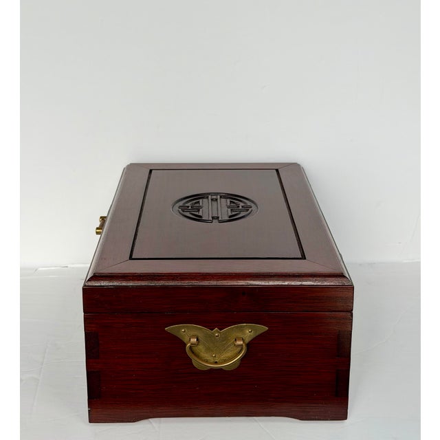 1950s Chinese Rosewood & Brass Rectangular Jewelry Box For Sale In Detroit - Image 6 of 9
