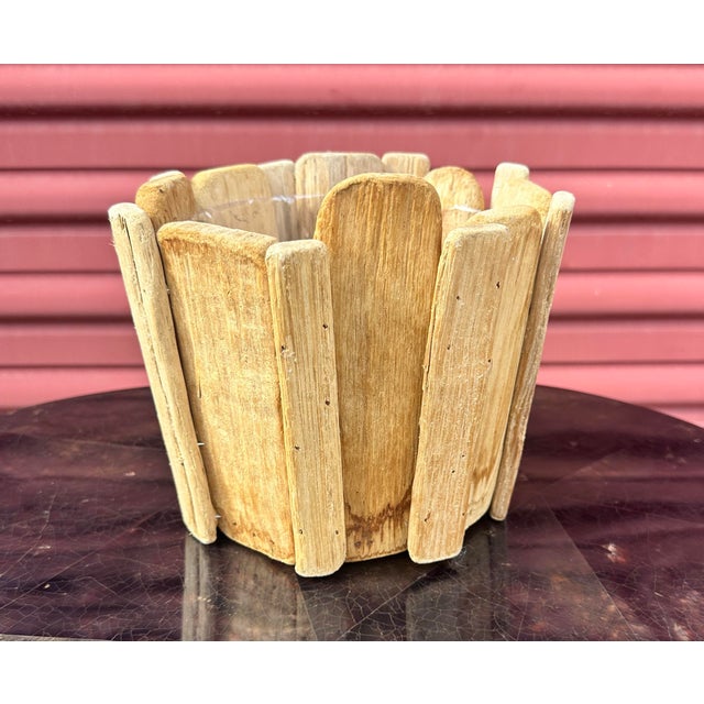 Vintage Driftwood Planter Bowl, Rustic driftwood slat planter pot with plastic liner. Perfect for a beach house with...
