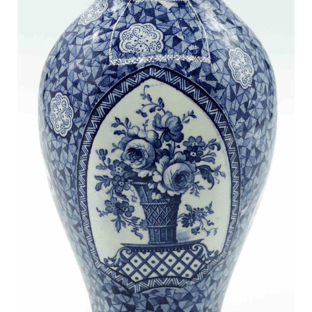 Ceramic Blue Vase with Floral Design by Franz Anton Mehlem, 19th Century For Sale - Image 3 of 5