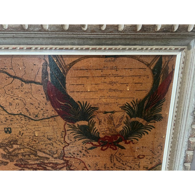 A nice wall piece featuring a European Map of Italy on Canvass. This is a hand painted work of art that is very old. It is...