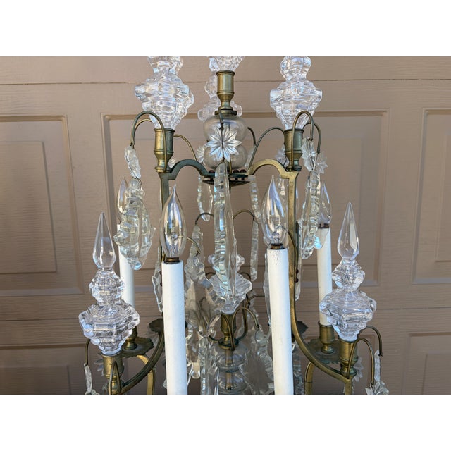 Early 20th Century French Brass & Crystal Six-Light Girandole Lamps - Pair For Sale - Image 10 of 17