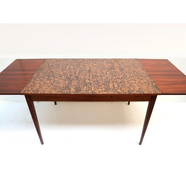 Wood Vintage Brutalist Extendable Dining Table with Copper Top Design For Sale - Image 7 of 9