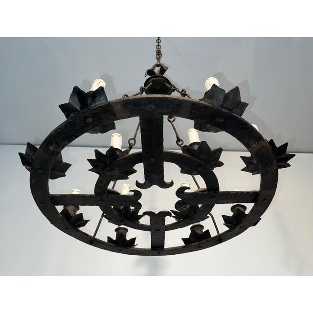 Wrought Iron Chandelier with 12 Lights in the Gothic Style. Circa 1950 For Sale - Image 10 of 12