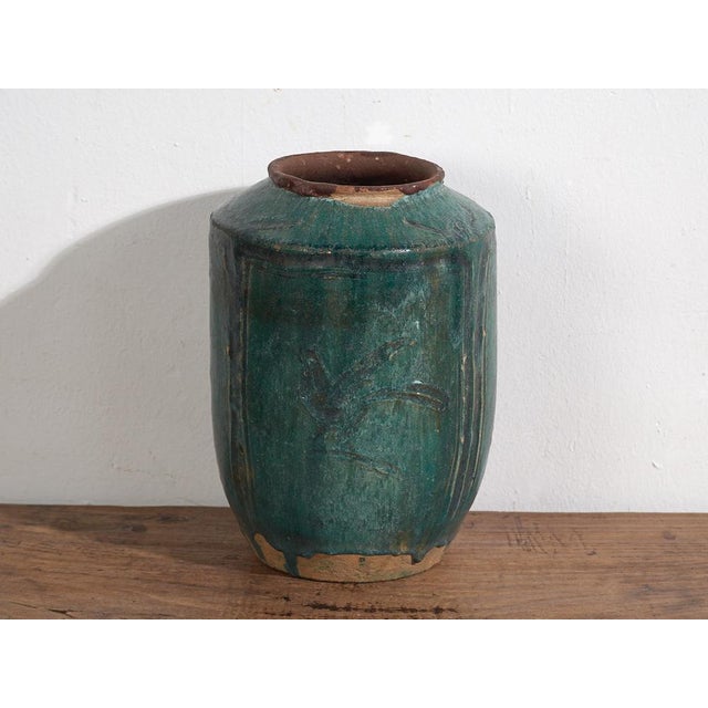 Antique Green Stoneware Vase For Sale - Image 5 of 8