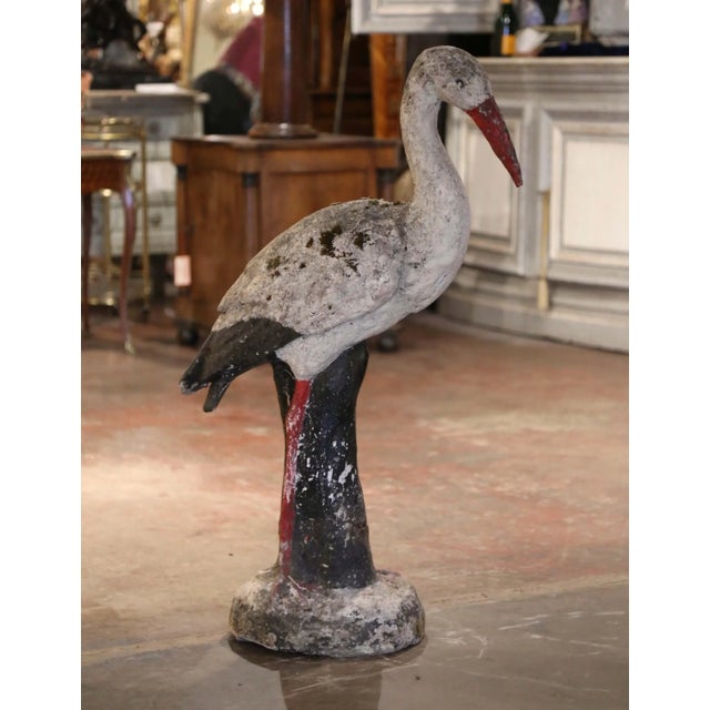 19th Century French Weathered Painted Concrete Crane Garden Sculpture For Sale - Image 4 of 8