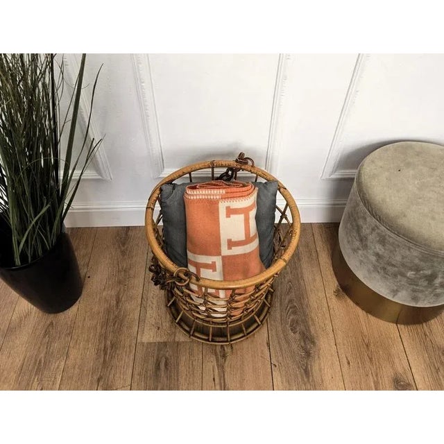 French Riviera Style Bamboo Rattan Basket, Italy, 1960s For Sale - Image 4 of 10