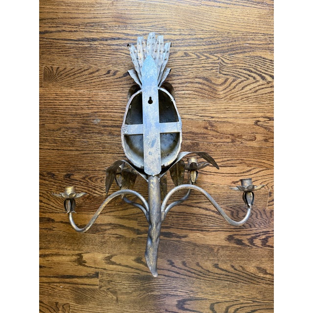 Vintage Italian Tole Iron Pineapple Four-Light Wall Sconce With Copper-Tone Finish For Sale - Image 11 of 12