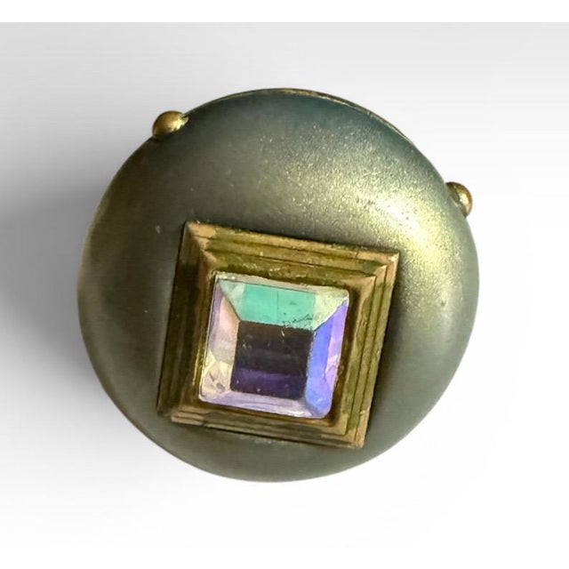 Set of Eight Hollywood Regency Metallic Wood Knobs With Iridescent Aurora Borealis Gems For Sale - Image 9 of 18
