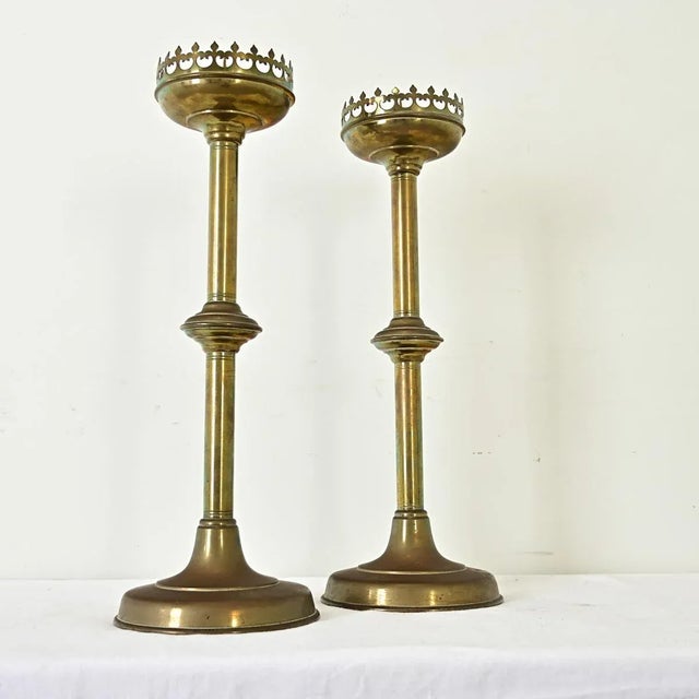 Brass French 19th Century Brass Altar Candlesticks - A Pair For Sale - Image 8 of 10