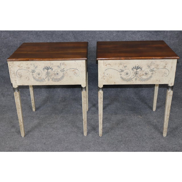 Traditional Pair 1970's Distressed Painted Venetian Style End Tables For Sale - Image 3 of 14