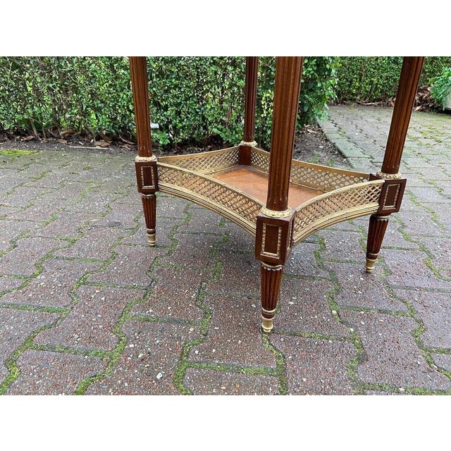 Wood Late 20th French Louis XVI Mahogany Marble Bronze Side Table For Sale - Image 7 of 13