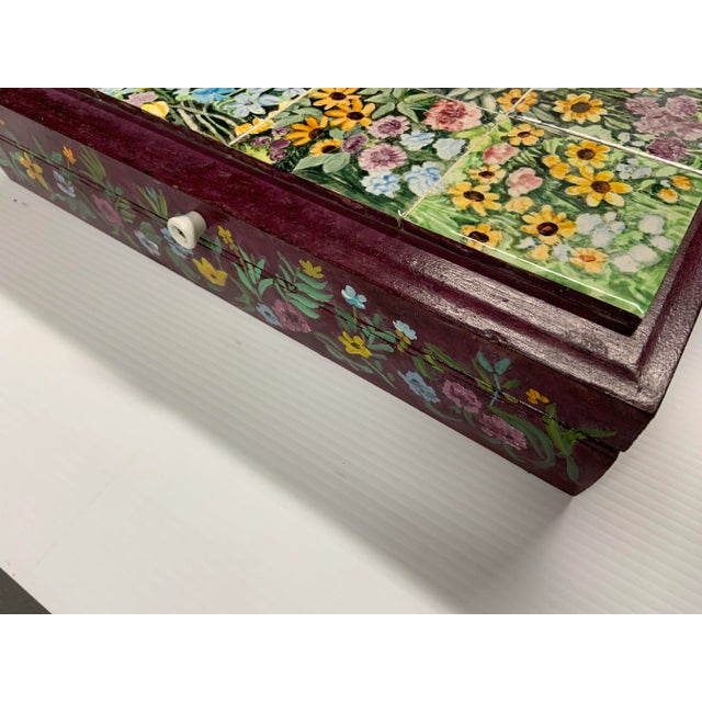 Mediterranean 1998 Original Painted Tile and Wood Box by Nancy Weinberg For Sale - Image 3 of 10