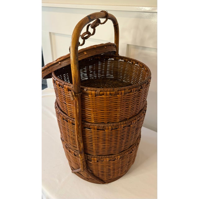 1950 Chinese 3 Tier Large Wedding Basket For Sale - Image 6 of 12